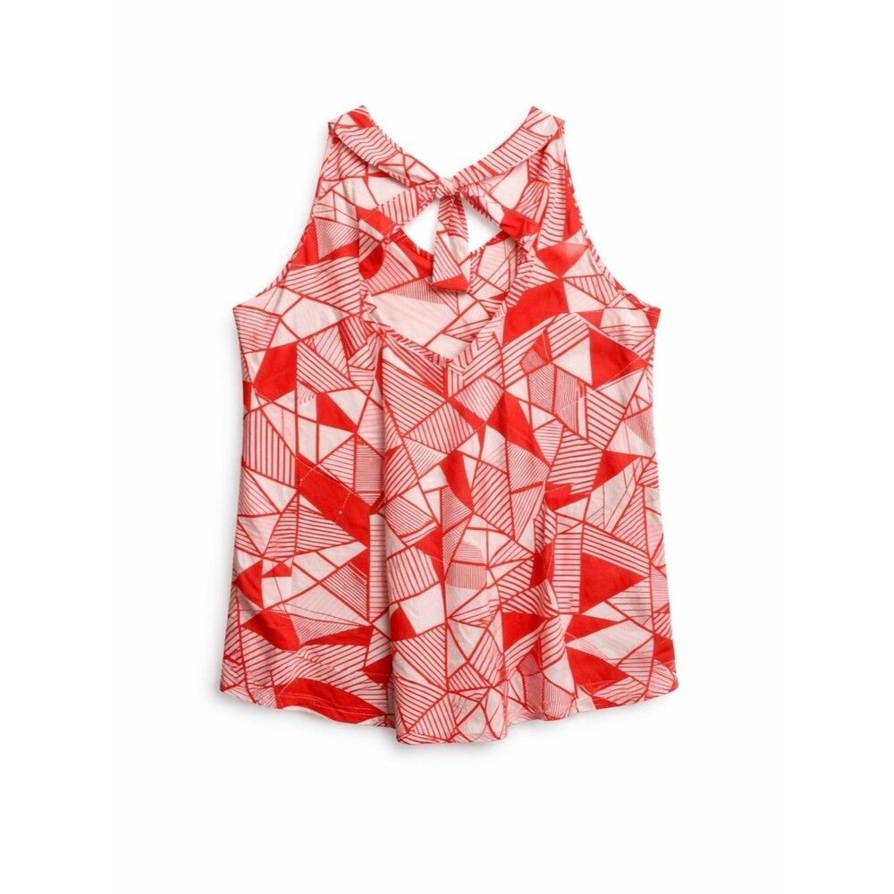Ya Los Angeles Red White Geometric Tank Top Cutout Back Bow Blouse Size Large